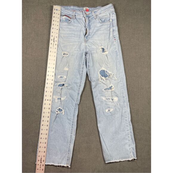 Vintage 90s Distressed Baggy Jeans Tommy Jeans Women 14 32 Light Wash Grunge - Picture 6 of 15